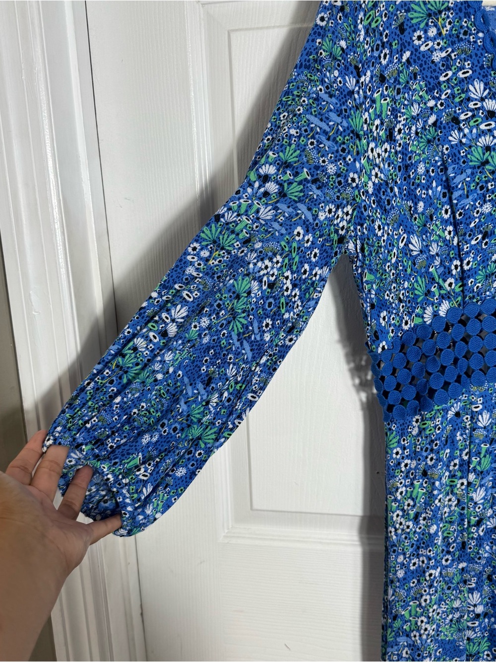 Poupette St Barth Joan Floral Maxi Dress Blue Crochet Waist Size M - Picture 6 of 13